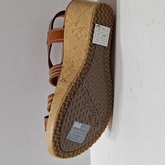 Skechers NEW Brown Beverlee Strappy Faux Leather Cork Heel Wedge Sandal Size 10 - Picture 7 of 10